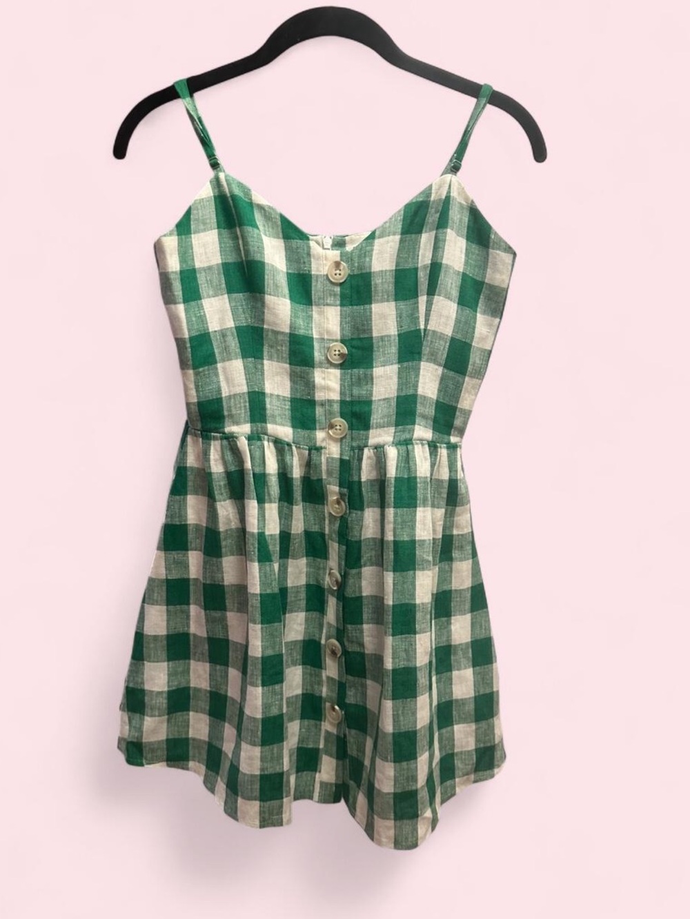 Reformation Green + White Gingham Button Dress (Preloved)